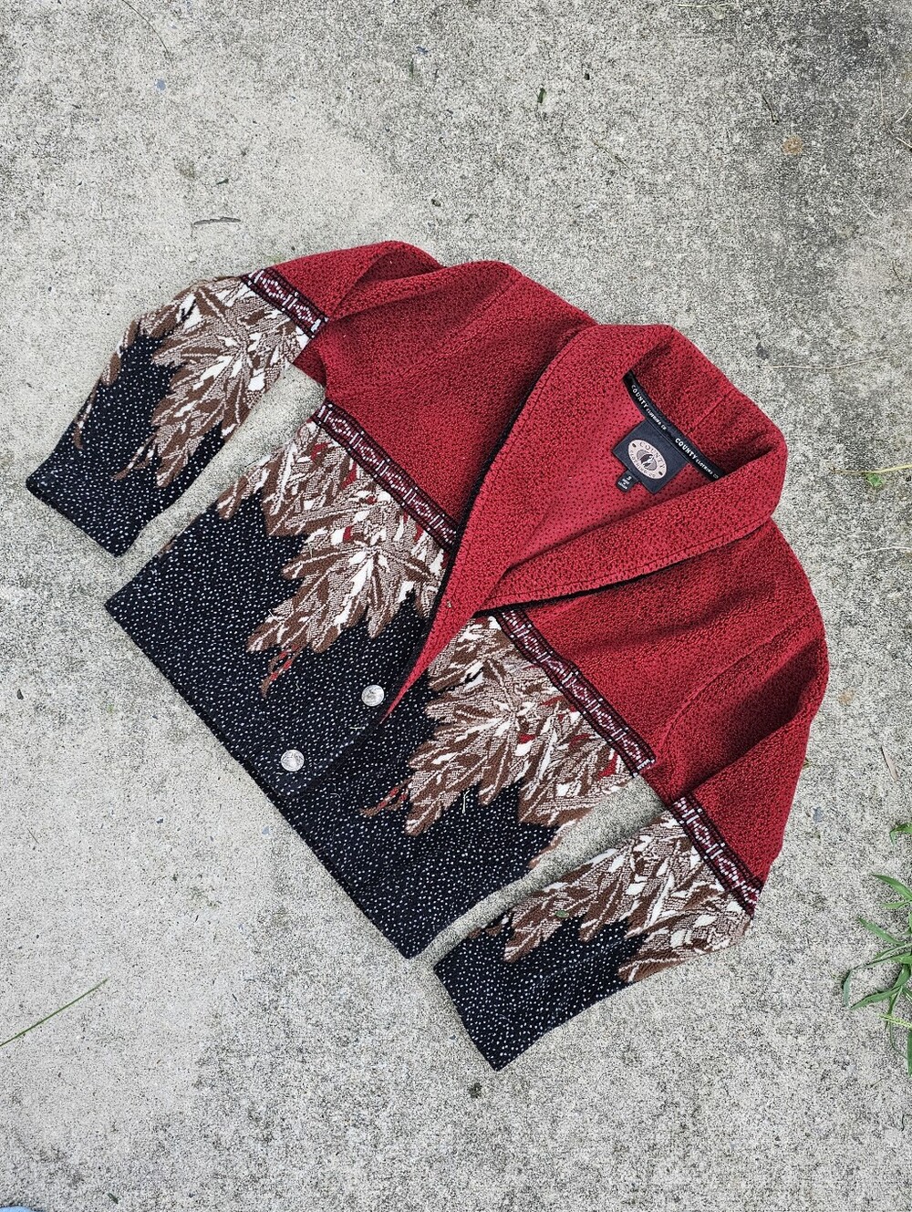 90's Red & Black Southwestern Feather Pattern Fleece Cardigan County Clothing Co